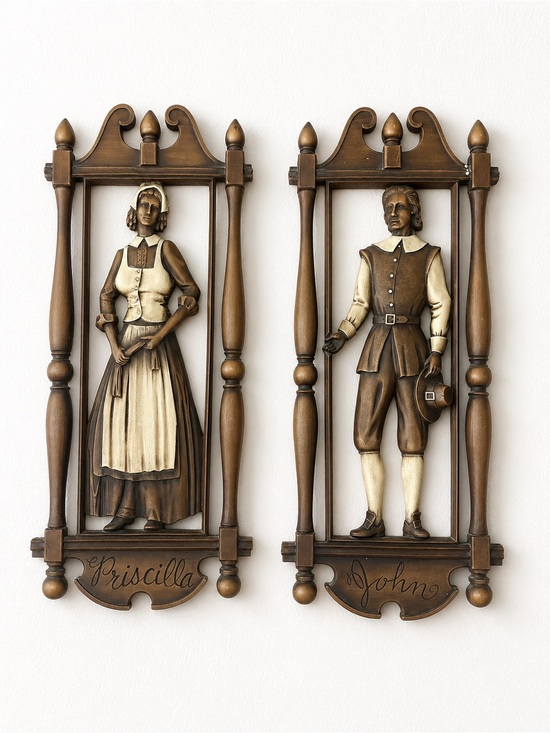 Vintage Other - Vintage Syroco Wall Plaques Pilgrims John & Priscilla